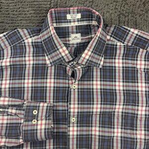 Peter Millar Men's XL Plaid Button Down Shirt Cotton Long Sleeve Blue Pink Check